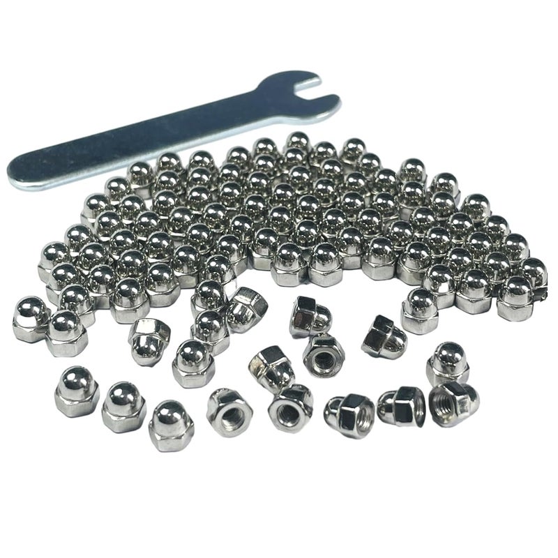 ZDingTech 100pcs M3-0.5 Acorn Cap Nuts,M3-0.5 Cap Nuts,Acorn Hex Cap Dome Head Nuts,Dome Nuts,304 Stainless Steel Acorn Nuts,Hardware Nuts,18-8,Bright Finish with Open End Wrench - Image 2